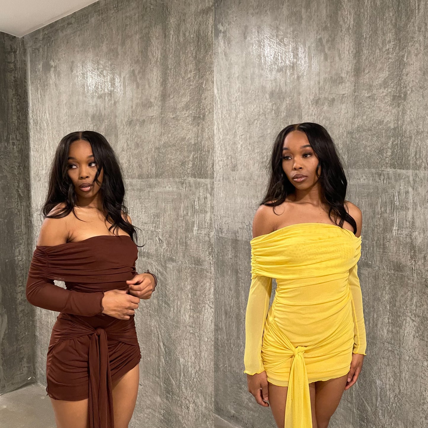 Chocolate Off the Shoulder Mini Dress - Miss Londyn